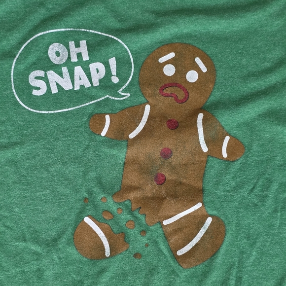 Hybrid Green Gingerbread Graphic "Oh Snap" Cotton Blend Short Sleeve Tee Shirt. - Picture 3 of 6
